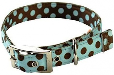 Yellow Dog Design Uptown Blue & Brown Polka Dot Collar (40-48cm) RRP £14.99 CLEARANCE £9.99
